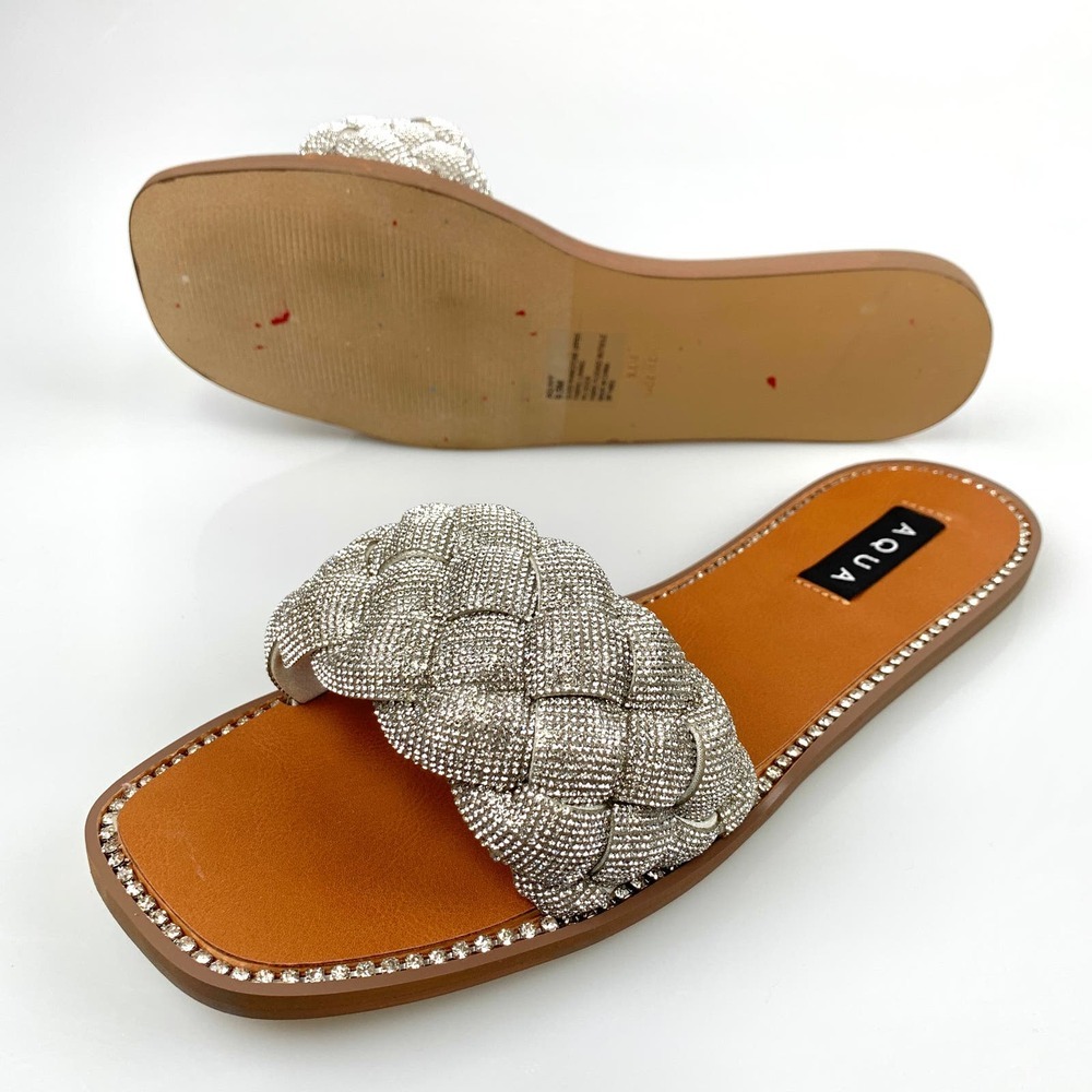 NIB Aqua Women Ivy Studded Dressy Warm Slide Sandals Size 9.5 Silver Bling Bling - Picture 6 of 12